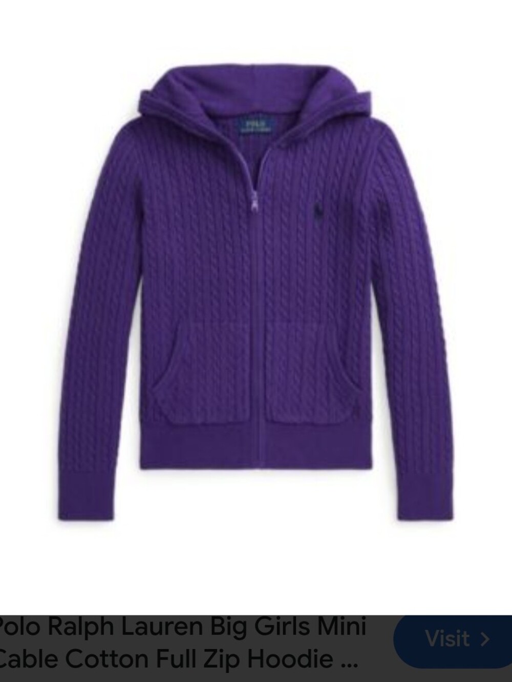 Polo by Ralph Lauren Purple Cable-Knit Zip Hoodie Cardigan Extra Large XL